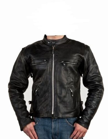 Men's Cowhide Leather Jacket With Zipper Front