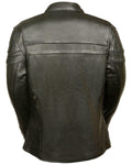 Women's Black Scooter Collar Leather Jacket With Reflective Piping And Gun Pockets