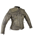 Women's Distressed Brown Naked Cowhide Leather Concealed Carry Jacket