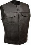 Men's Black SOA 2 Gun 2 Chest Pockets Leather Vest With Back Panel