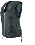 Women's Solid Black Soft Leather Concealed Carry Vest