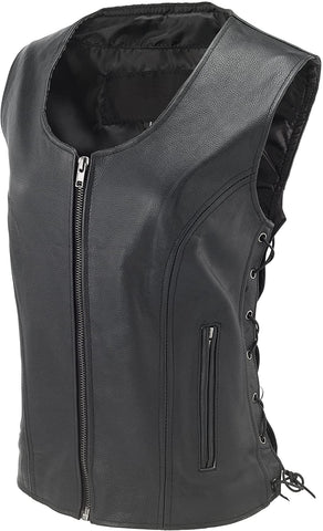 Women's Solid Concealed Carry Sleeveless Soft Leather Vest With Laces