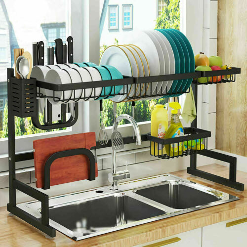 2-Tier Over Sink Dish Drying Rack Cutlery Drainer Kitchen Shelf Dish  Organizing